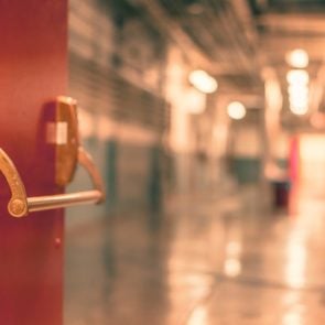 Door in school hallway